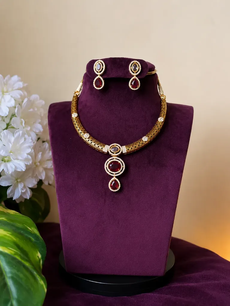 Classic Ruby Halo Necklace Set